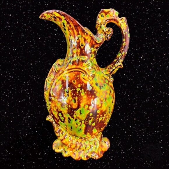 Hand Painted Multicolor Specked Ceramic Pitcher Carafe Vintage Hand Made 1970s - Picture 2 of 12